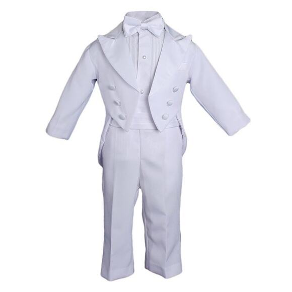 Little Things Mean AlotBoys Formal White 5-Piece Classic Tux Set w/ Tail 9 mos - Picture 1 of 6